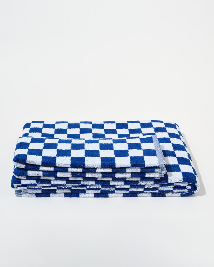 Towel Set Small Check in Cobalt