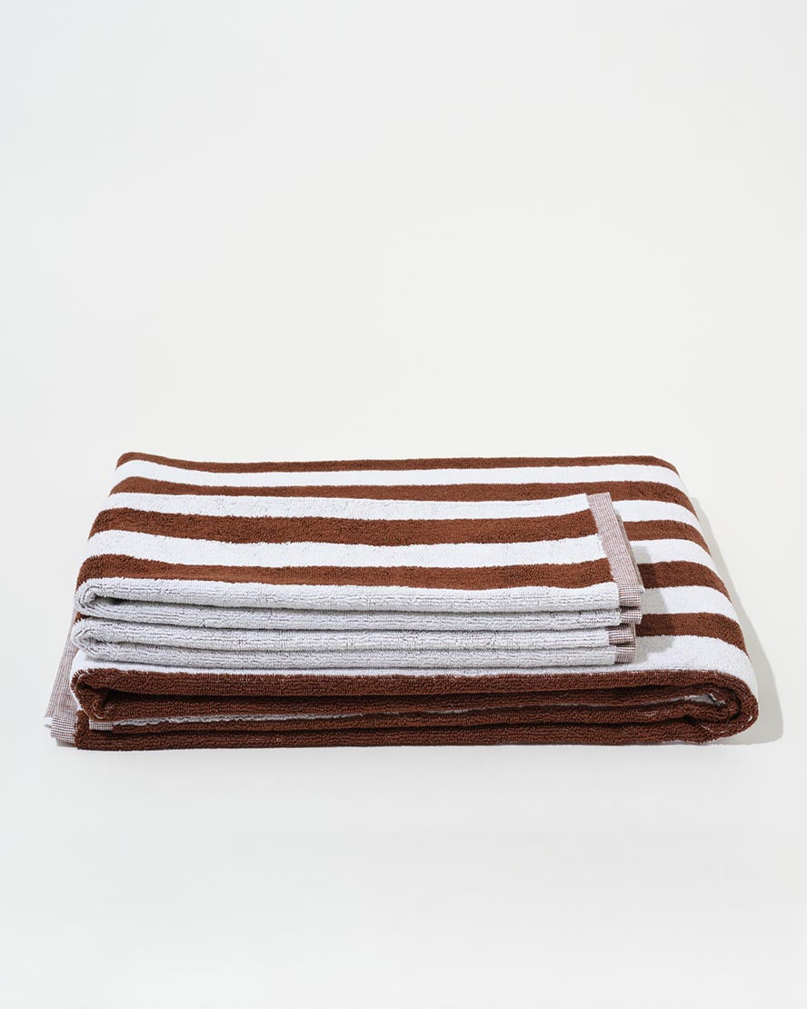 Towel Set Narrow Stripe in Brown