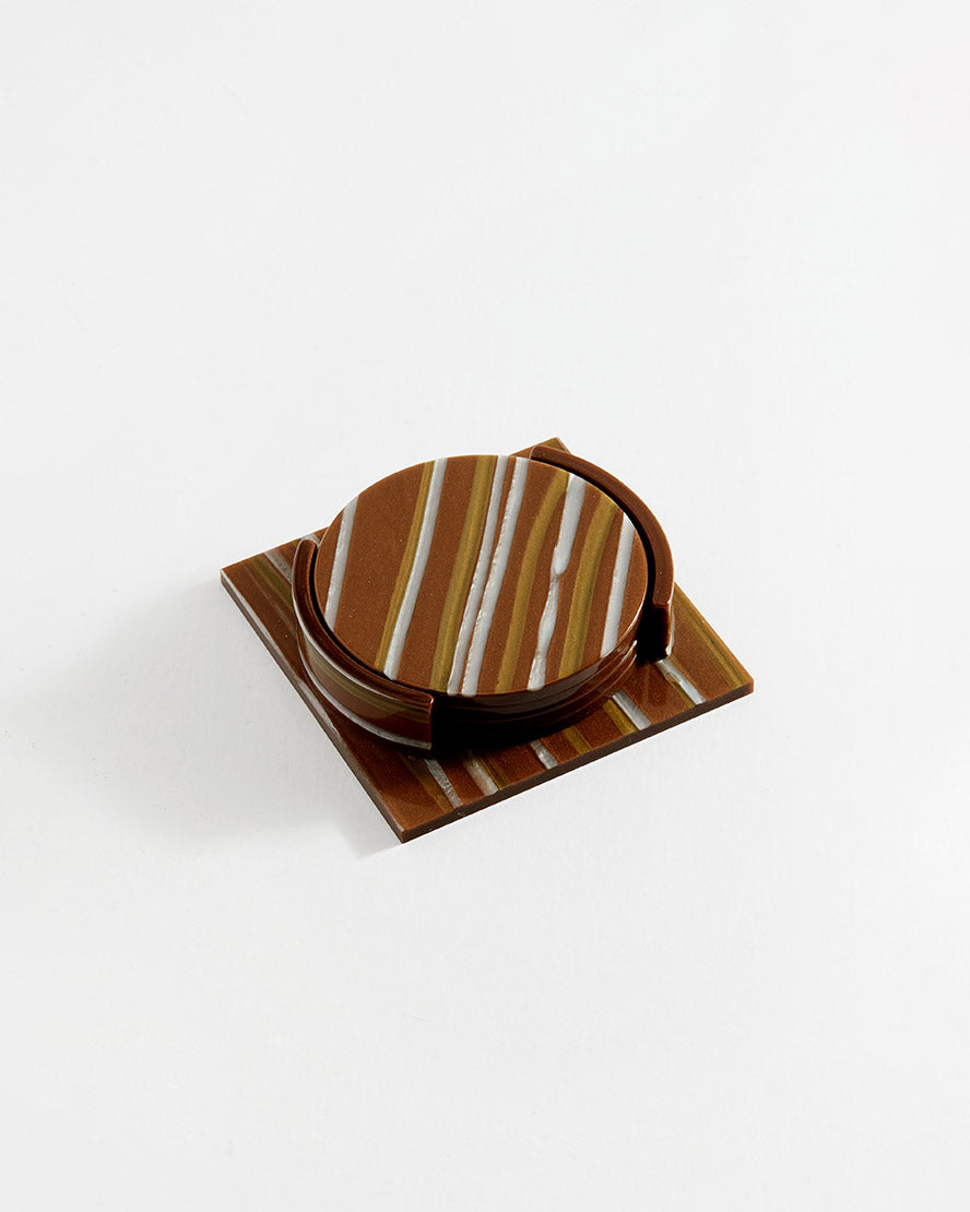 Coaster Set Brown Stripe