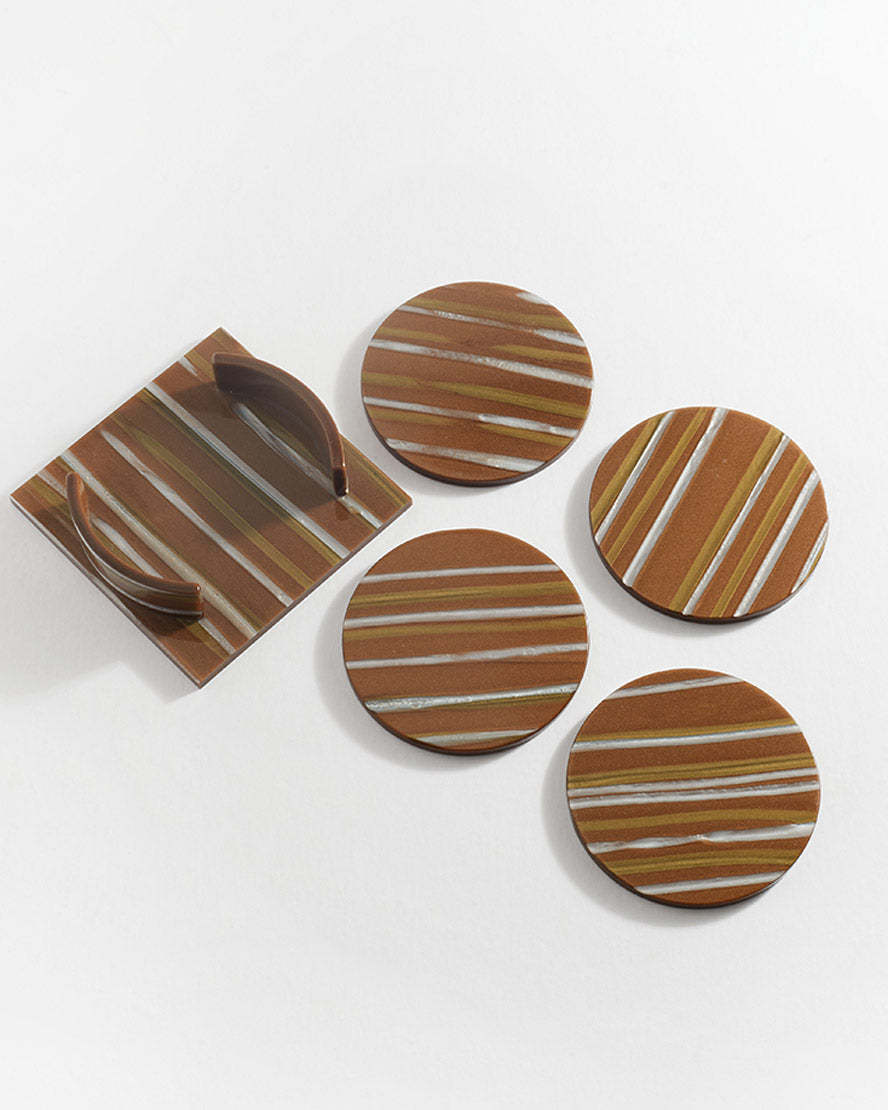 Coaster Set Brown Stripe