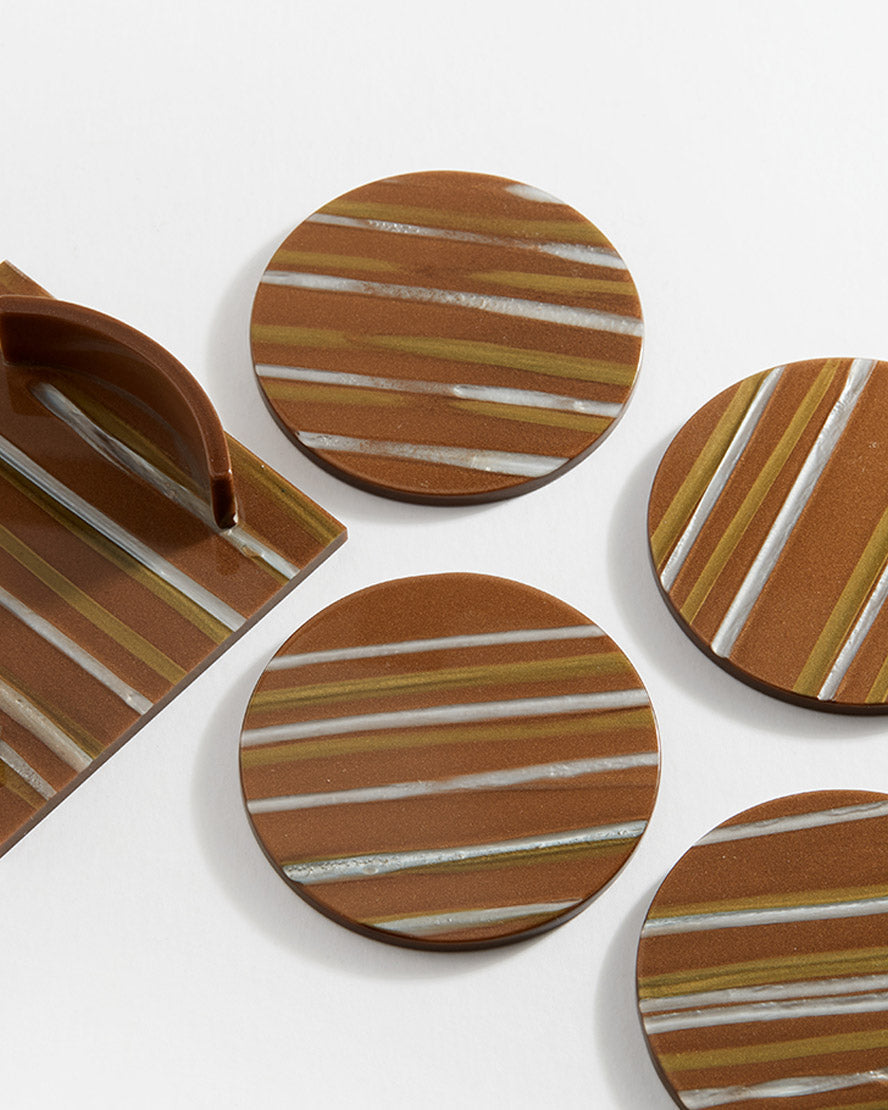 Coaster Set Brown Stripe