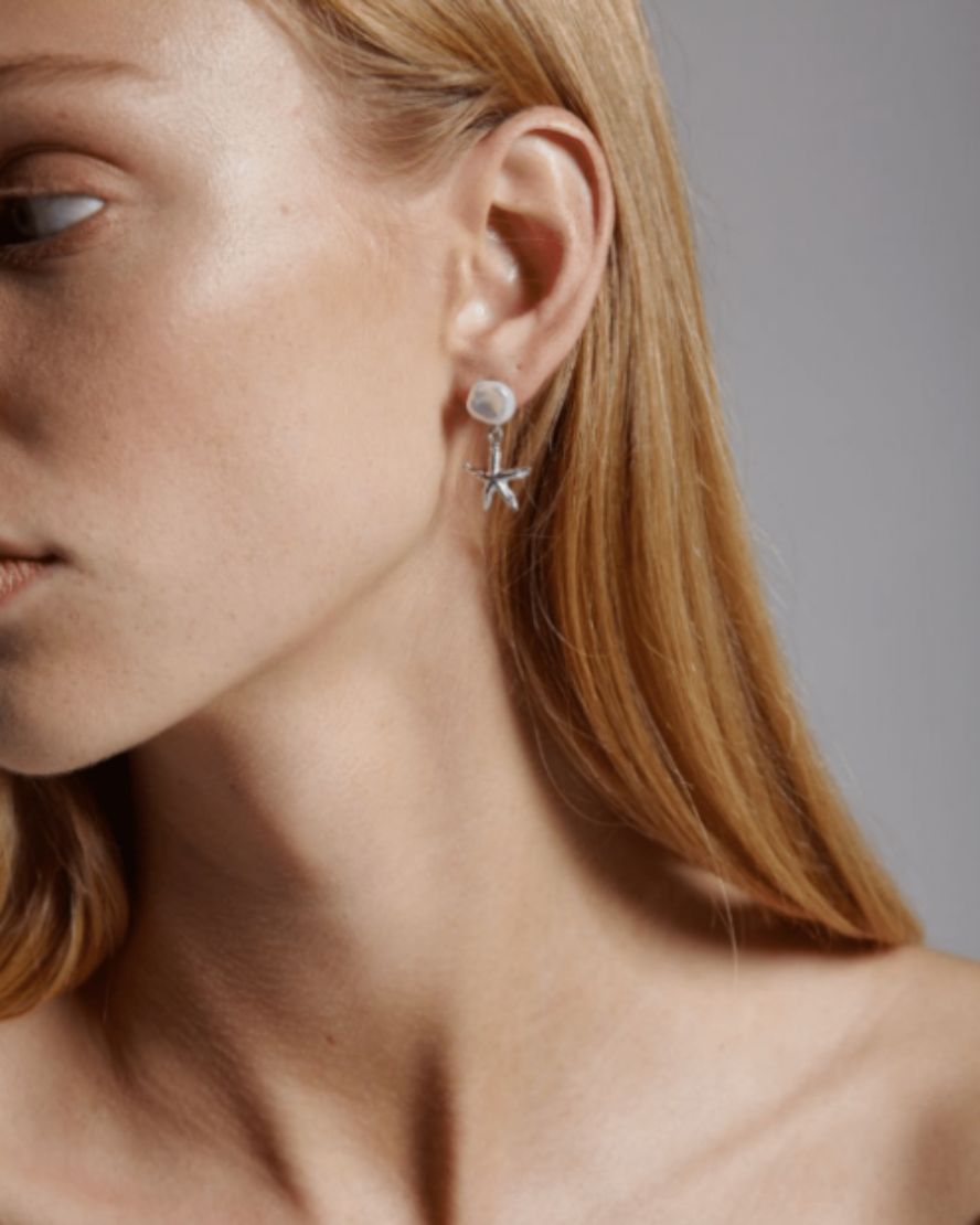 Petite Starfish Earrings in Silver
