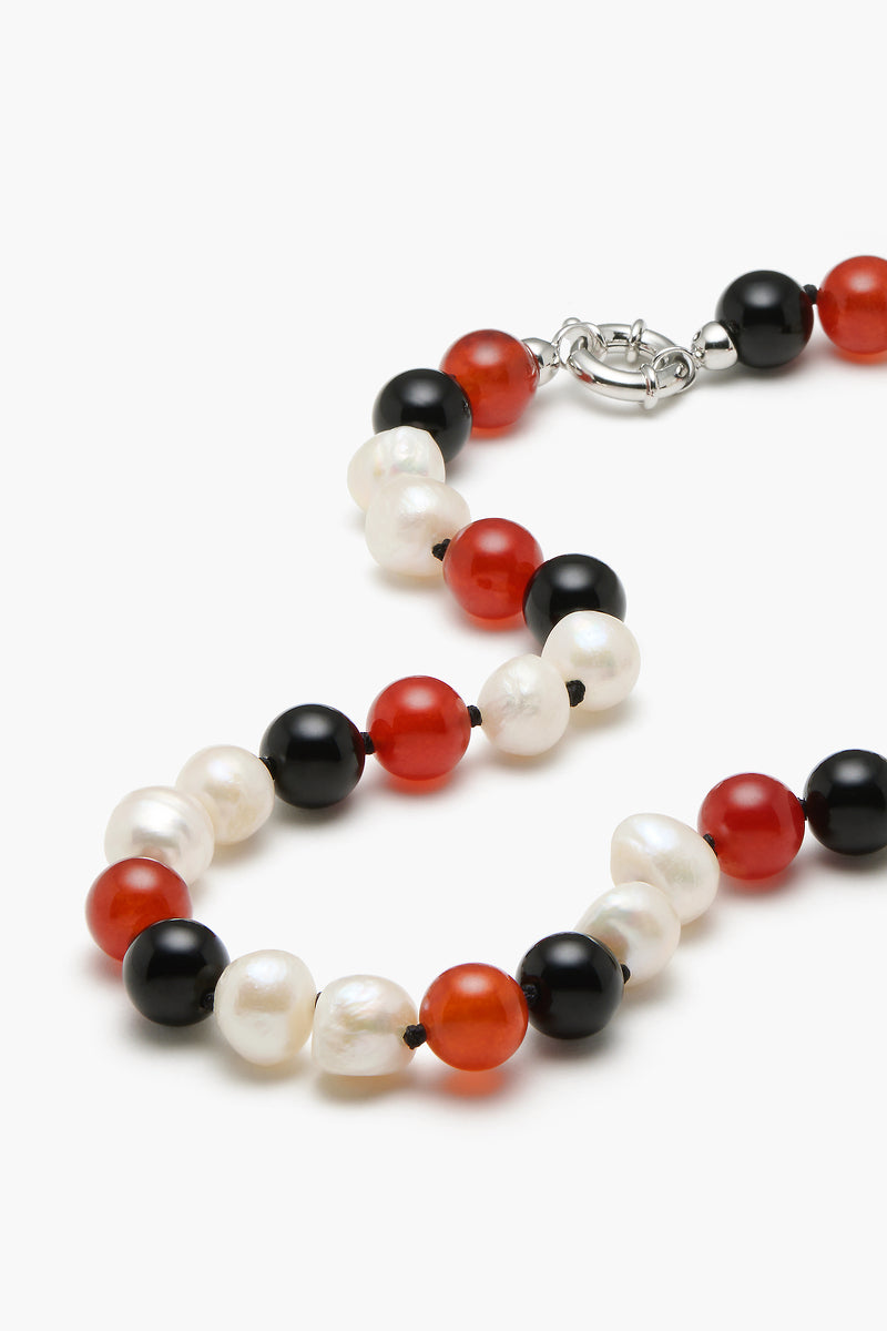 Astrid Necklace Red, Pearl & Black