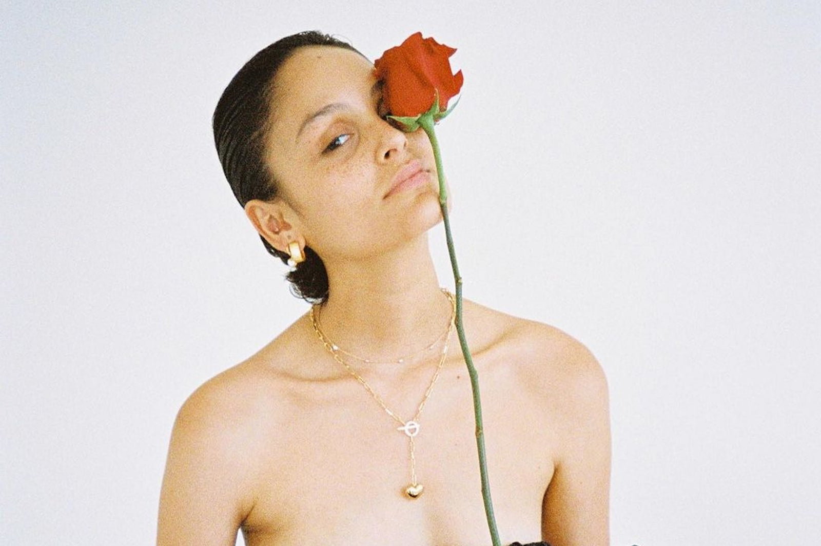 reliquia jewellery valentine's day with red rose gold hoop earrings and heart necklace