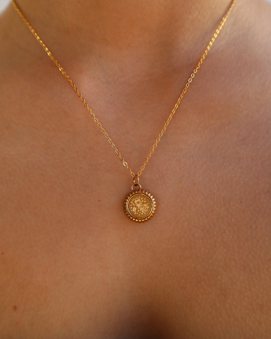 Aquarius Zodiac Charm Necklace in Gold