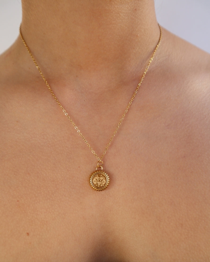 Aries Zodiac Charm Necklace in Gold