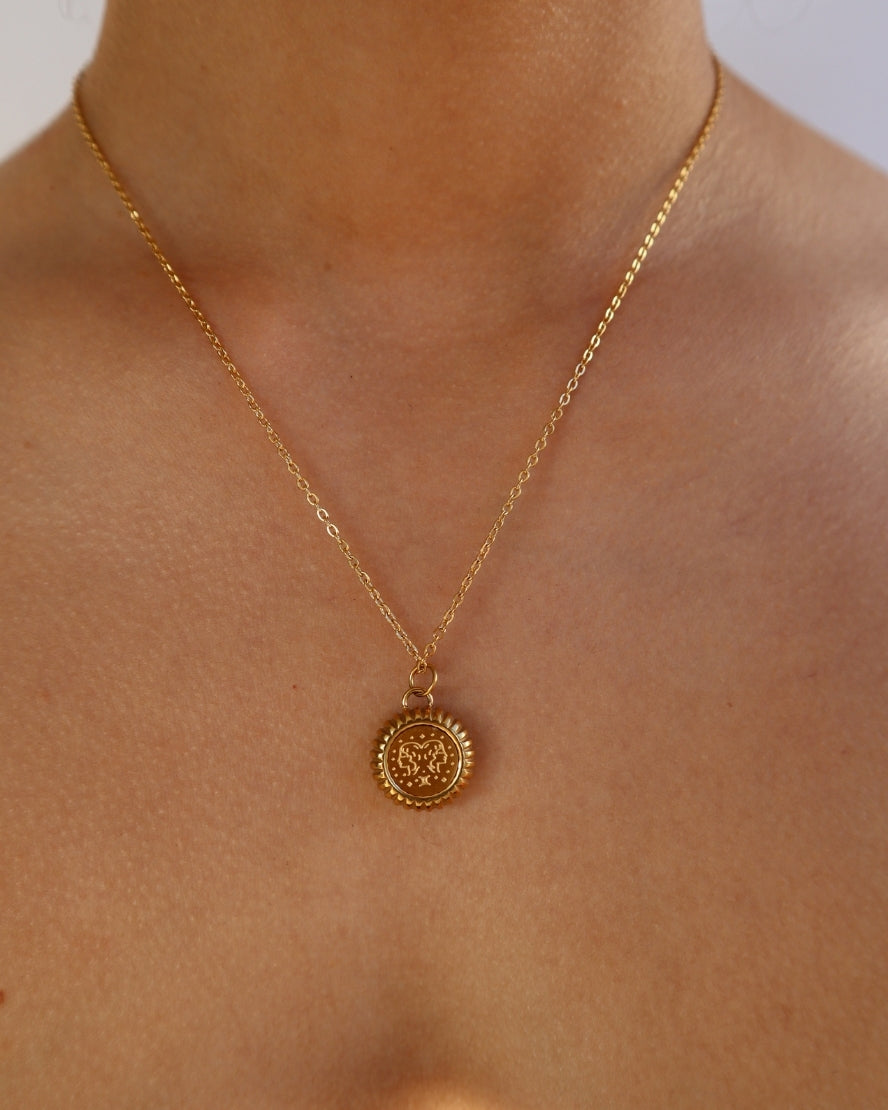 Gemini Zodiac Charm Necklace in Gold