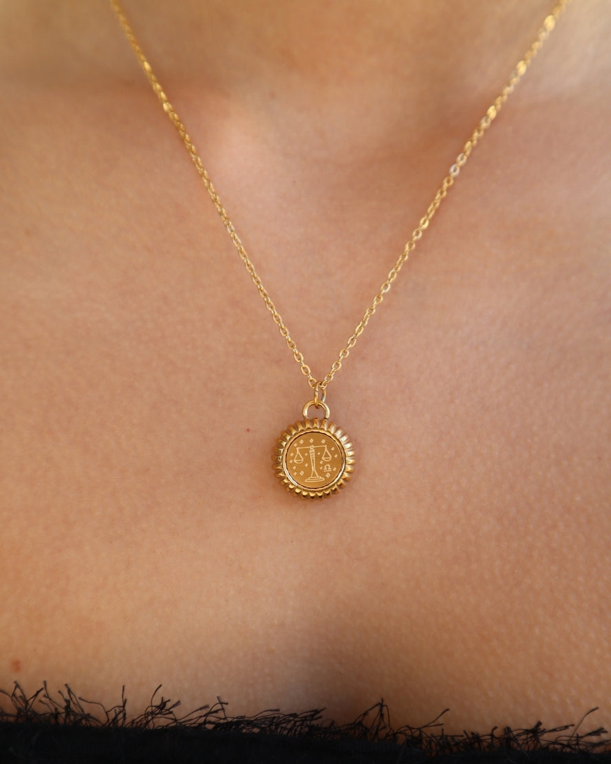 Libra Zodiac Charm Necklace in Gold