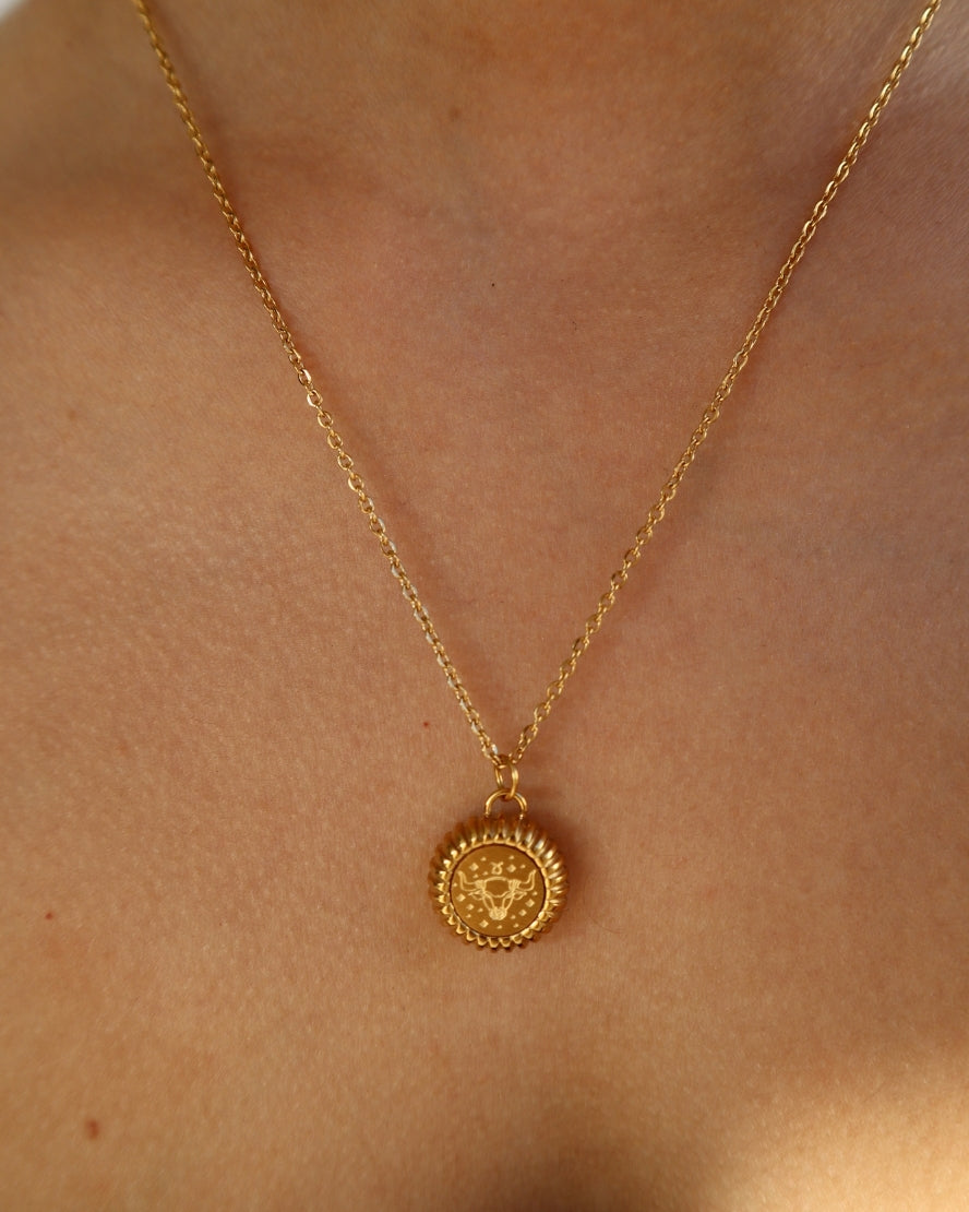 Taurus Zodiac Charm Necklace in Gold